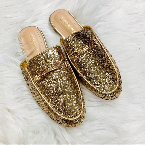Shoes - Gold glitter mules